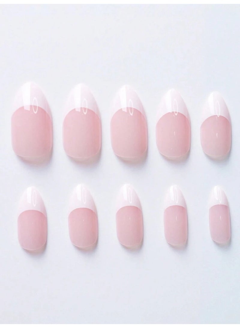 طقم أظافر ضغط فرنسي شكل لوز 120 قطعة – وردي مع أطراف بيضاء (French Tip) مع علبة تنظيم - Image 5